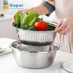 3 in 1 Stainless Steel Drain Basket Vegetable Cutter Cheese Grater-Kitchenware-Cooking Tooks- DapurBD-01