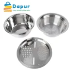 3 in 1 Stainless Steel Drain Basket Vegetable Cutter Cheese Grater-Kitchenware-Cooking Tooks- DapurBD-05