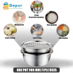 3 in 1 Stainless Steel Drain Basket Vegetable Cutter Cheese Grater-Kitchenware-Cooking Tooks- DapurBD-12