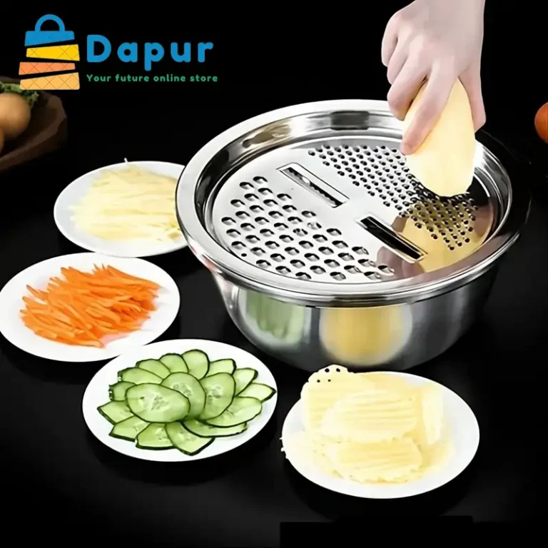 3 in 1 Stainless Steel Drain Basket Vegetable Cutter Cheese Grater-Kitchenware-Cooking Tooks- DapurBD-Cover