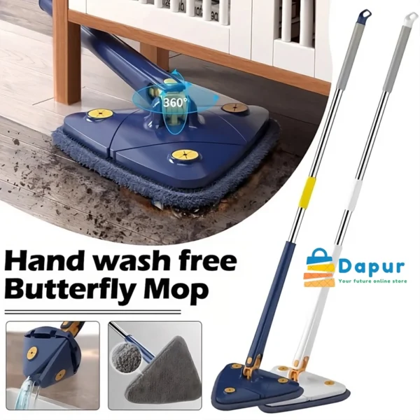 360 Adjustable Cleaning Mop Triangle Reusable Wet Dry Twisting Self Wringing Mop-Cleaning Tools-DapurBD-Cover