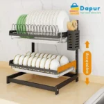 2 Layer Kitchen Stainless Steel Drain Dish Rack-Kitchenware-Decorate-DapurBD-02